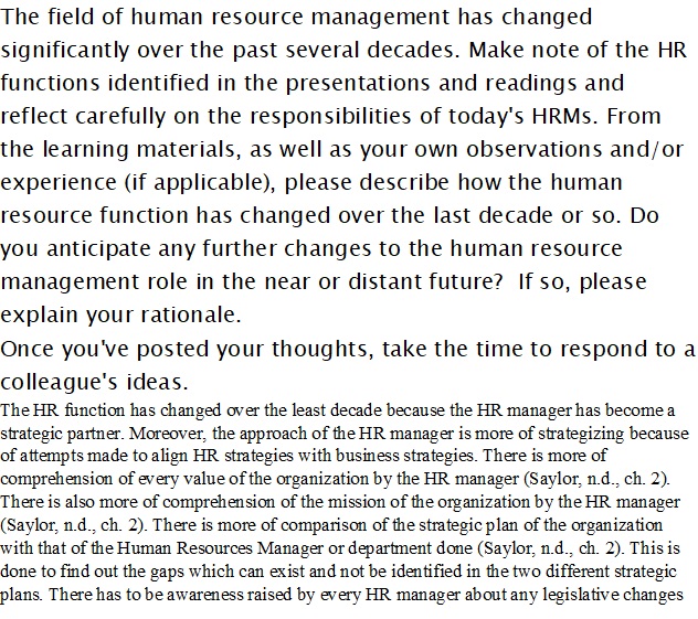 WEEK 1 QUESTION 2 Thoughts about HR Functions in today's world